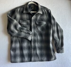 FB County Men's S Gray Black Plaid Wool Long Sleeve Button-Up Shirt Pockets